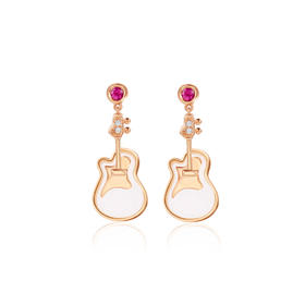 18K玫瑰金和田玉（白玉）耳饰--小情调  /主石7*9mm/总长30mm