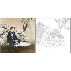 王美芳工笔传统仕女人物白描底稿《春意到花梢》-斗方小品册页-多种白描尺寸可选-B136