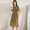 剩S/M/L 米思阳2025夏季新款气质复古印花中长裙修身显瘦短袖连衣裙1109 商品缩略图1