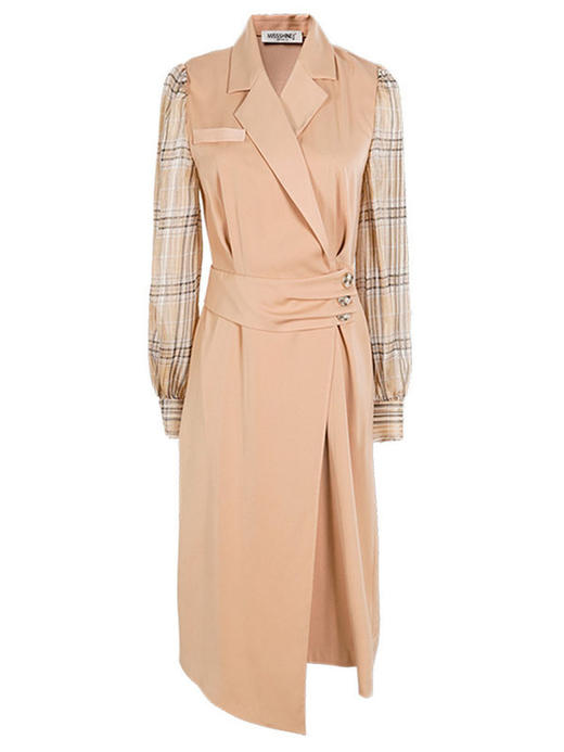 剩M 米思阳春装新款知性气质拼接格子修身显瘦不对称连衣裙0568 商品图4