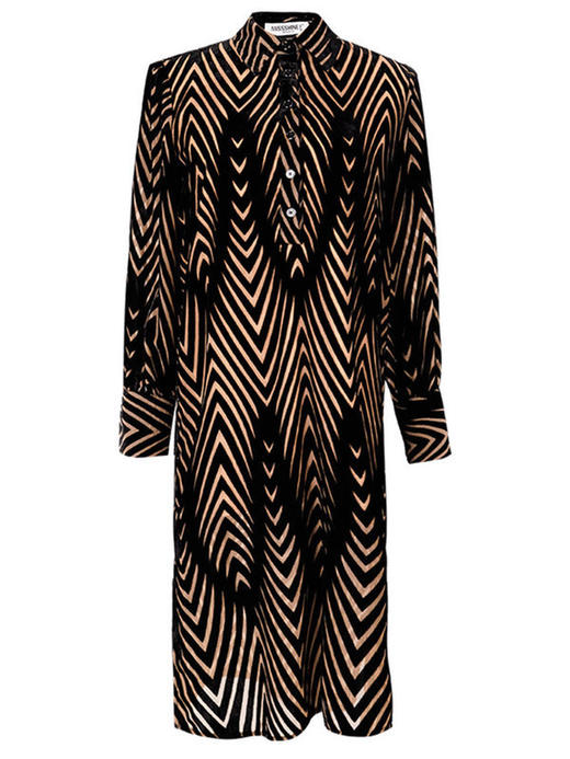 米思阳2026春装新款复古优雅植绒条纹中长裙宽松衬衫袖连衣裙0006 商品图4