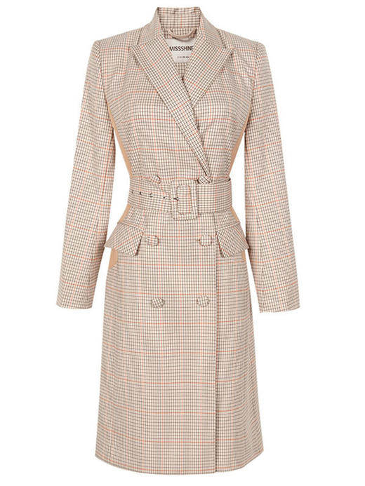 剩XXL 米思阳2022秋装新款知性通勤双排扣系带收腰复古格子连衣裙0637 商品图4