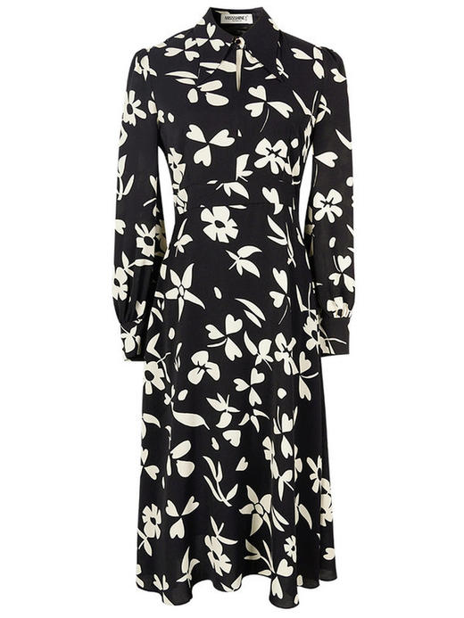 剩S 米思阳黑色雪纺碎花连衣裙女2024秋季新款气质中长款修身显瘦裙子 商品图3