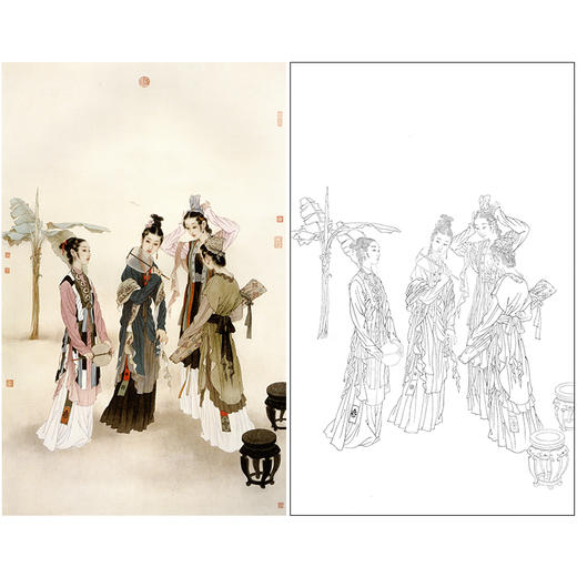 王美芳竖幅工笔传统仕女人物白描底稿《人间四月天》-多种白描尺寸可选-B172 商品图0