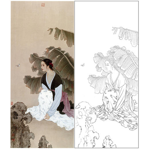 王美芳竖幅工笔传统仕女人物白描底稿《解语花之二》-多种白描尺寸可选-B176 商品图0