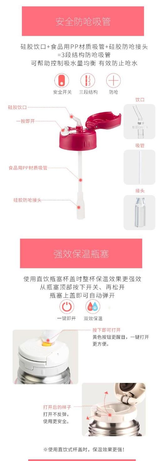 膳魔师lion系列高真空儿童双盖保温壶保温杯吸管直饮两用学饮杯蓝色狮子FFG-603WFBL 商品图7