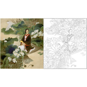 王美芳工笔传统仕女人物白描底稿《误入藕花深处》-斗方小品册页-多种白描尺寸可选-B137