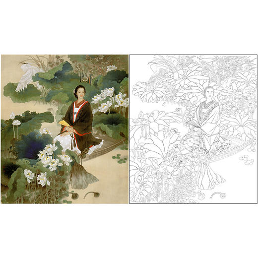 王美芳工笔传统仕女人物白描底稿《误入藕花深处》-斗方小品册页-多种白描尺寸可选-B137 商品图0