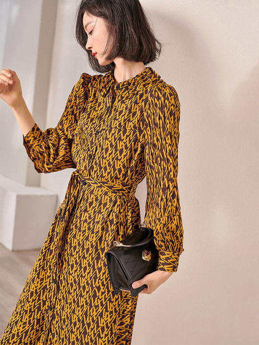 剩S/M 米思阳雪纺连衣裙女2025秋装新款收腰显瘦气质修身衬衫长袖裙子 商品图1