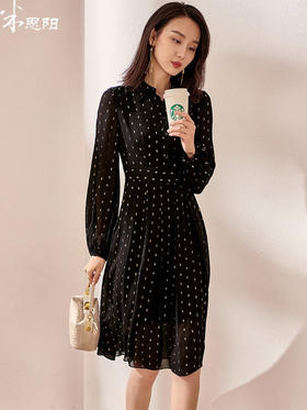 剩S/M/L 米思阳2026春装新款气质淑女亲肤人丝印花灯笼袖衬衫连衣裙0763