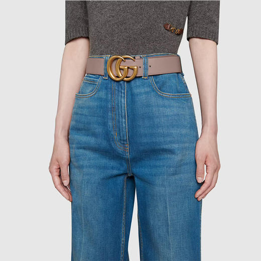 GUCCI 古驰 女士双 G 搭扣皮革腰带 杏色 400593 AP00T 5729 商品图2