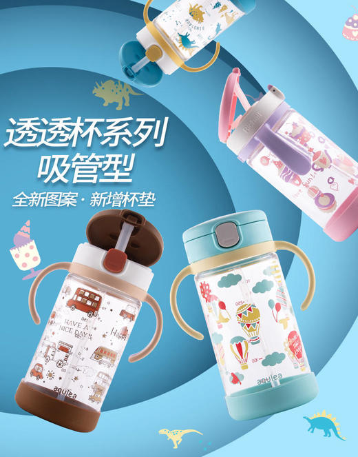 日本利其尔Richell卡通透透杯吸管杯（杯垫款）320ml 商品图0