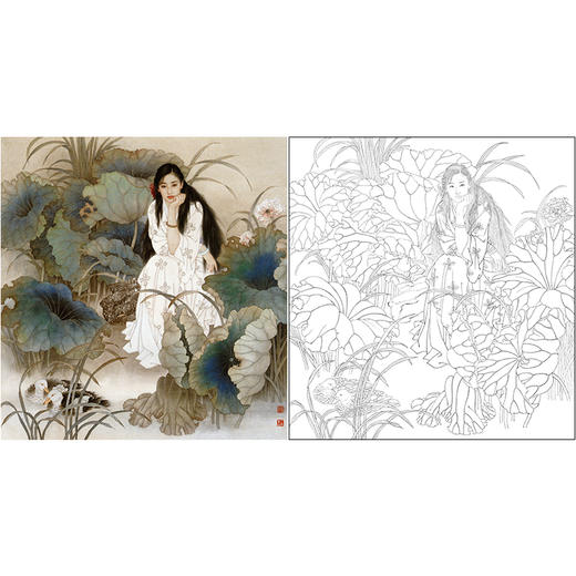 工笔现代仕女人物-王美芳《香荷》-斗方小品册页-多种白描尺寸可选-B148 商品图0
