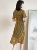 剩S/M/L 米思阳2025夏季新款气质复古印花中长裙修身显瘦短袖连衣裙1109 商品缩略图3