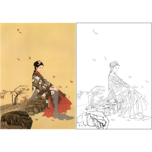 王美芳工笔传统仕女人物白描底稿《迎春》-斗方小品册页-多种白描尺寸可选-B150 商品图0