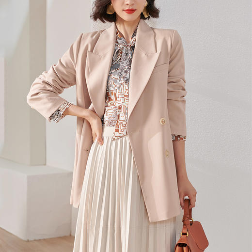 剩L/XL 米思阳2026春装新款知性优雅温柔卡其色系带收腰小西装外套女0174 商品图3