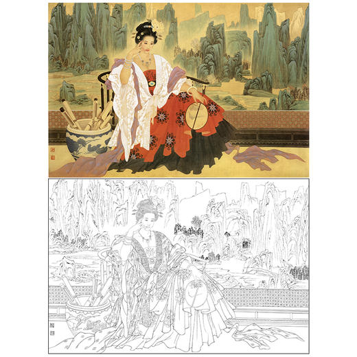 王美芳工笔传统仕女人物白描底稿-《夏闲图》-斗方小品册页-多种白描尺寸可选-B002 商品图0