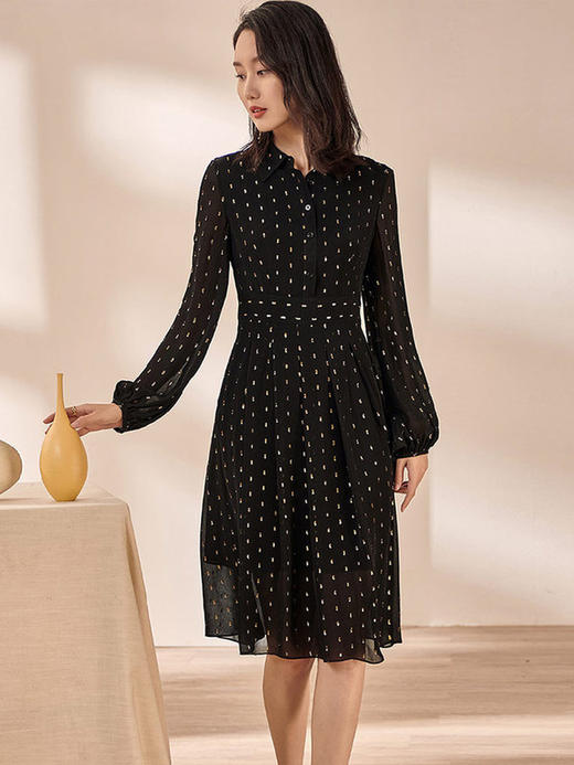 剩S/M/L 米思阳2026春装新款气质淑女亲肤人丝印花灯笼袖衬衫连衣裙0763 商品图2