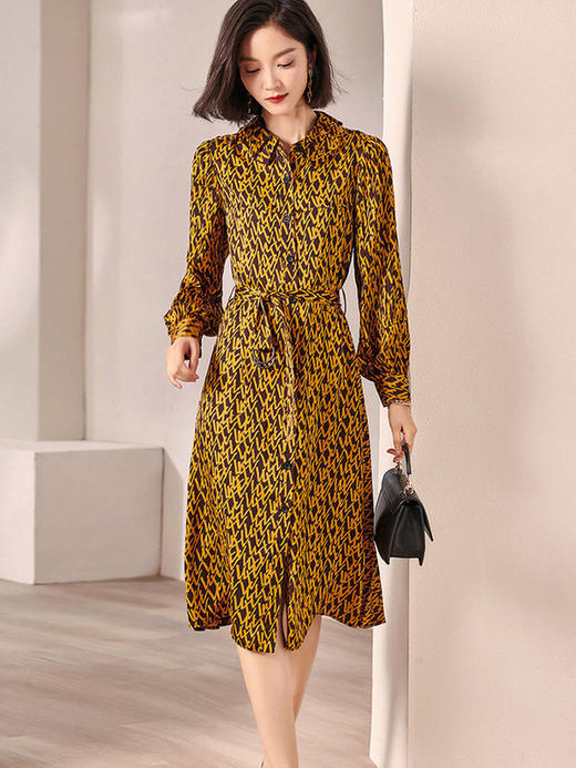 剩S/M 米思阳雪纺连衣裙女2025秋装新款收腰显瘦气质修身衬衫长袖裙子 商品图4