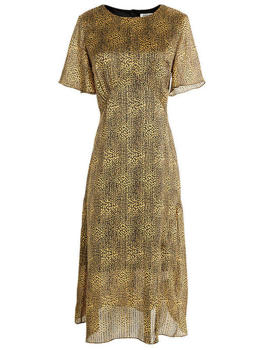 剩S/M/L 米思阳2025夏季新款气质复古印花中长裙修身显瘦短袖连衣裙1109 商品图4