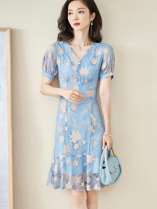 米思阳夏季新款时尚名媛气质荷叶边蕾丝裙修身显瘦连衣裙0900 商品图1