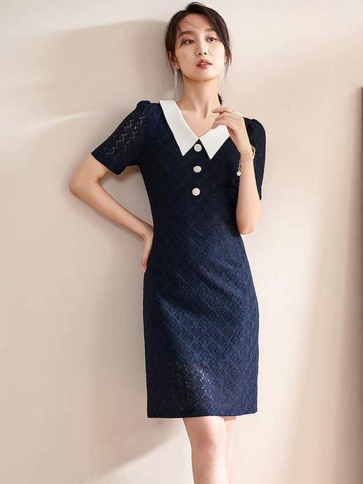 剩S 米思阳夏季新款气质减龄娃娃领修身显瘦短袖蕾丝连衣裙1311 商品图1