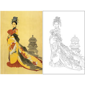 王美芳工笔传统仕女人物白描底稿《元春》-斗方小品册页-多种白描尺寸可选-B017