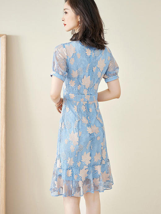 米思阳夏季新款时尚名媛气质荷叶边蕾丝裙修身显瘦连衣裙0900 商品图3