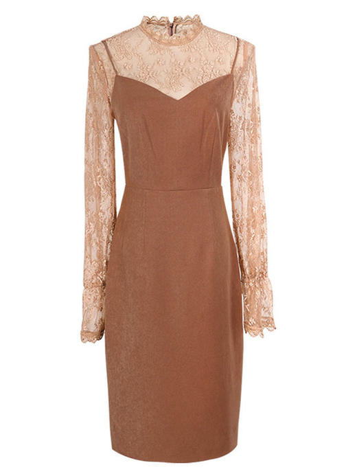 剩L 米思阳新款气质名媛假两件包臀裙拼接蕾丝吊带连衣裙0463 商品图4