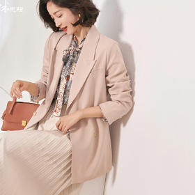 剩L/XL 米思阳2026春装新款知性优雅温柔卡其色系带收腰小西装外套女0174