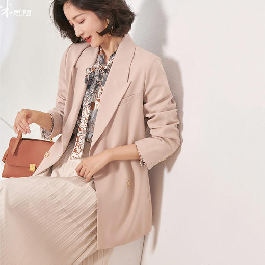剩L/XL 米思阳2026春装新款知性优雅温柔卡其色系带收腰小西装外套女0174 商品图0