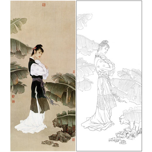王美芳竖幅工笔传统仕女人物白描底稿《解语花之一》-多种白描尺寸可选-B175 商品图0