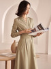 剩S 米思阳2024秋装新款气质减龄豆绿色中长款系带收腰大摆连衣裙0575 商品缩略图1