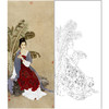 王美芳竖幅工笔传统仕女人物白描底稿《解语花之三》-多种白描尺寸可选-B177 商品缩略图0