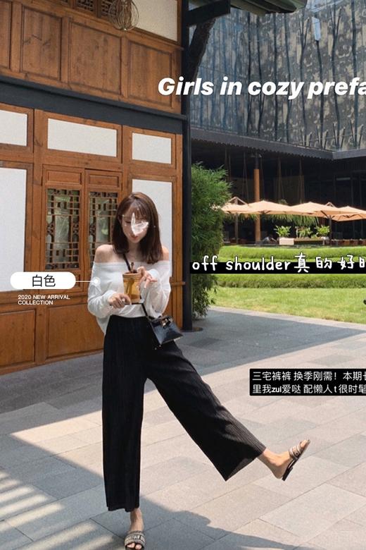 金蘑菇菇【露肩懒人t】特价断码不退不换~一字领露肩纯色长袖t恤女 商品图5