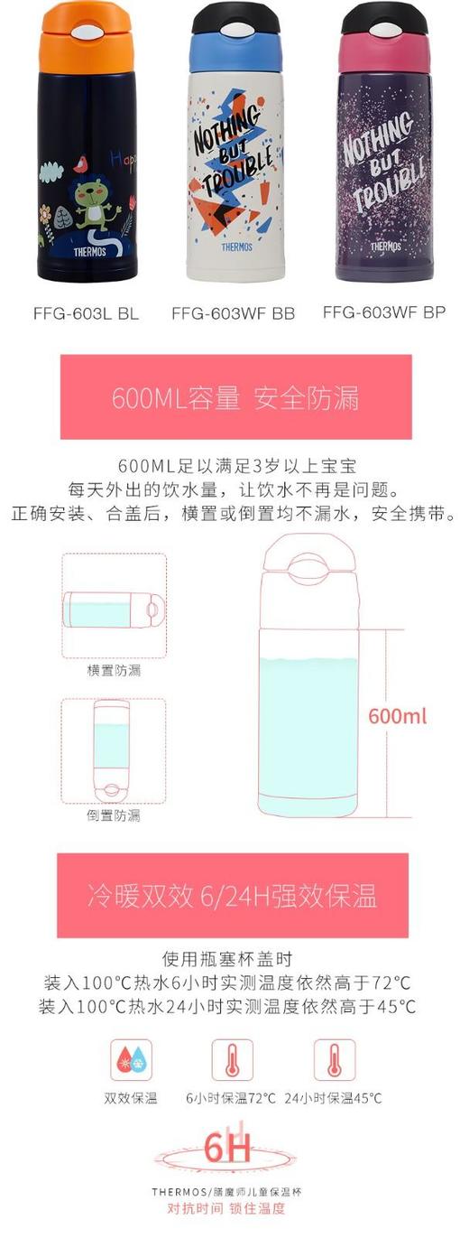 膳魔师lion系列高真空儿童双盖保温壶保温杯吸管直饮两用学饮杯蓝色狮子FFG-603WFBL 商品图4