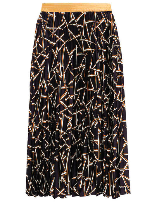 剩S/M/L 米思阳2026春季新款复古优雅印花醋酸拼接高腰显瘦百褶半身裙0485 商品图4