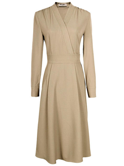 剩S 米思阳2024秋装新款气质减龄豆绿色中长款系带收腰大摆连衣裙0575 商品图4