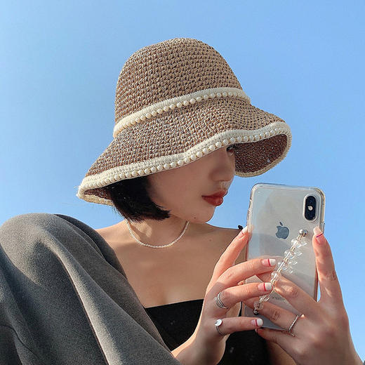 【服饰鞋包】帽子女编织珍珠草帽夏季亲子遮阳防晒海边沙滩大头围渔夫太阳帽凉 商品图2