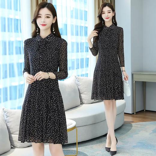 AHM-ydy8083新款法式气质娃娃领洋气减龄中长款雪纺波点连衣裙 商品图0