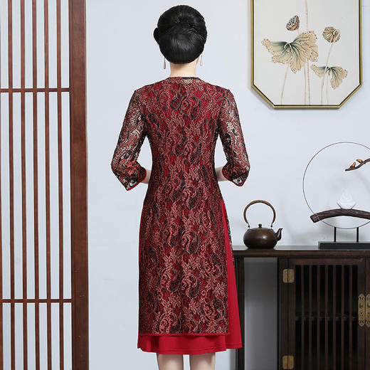 上海旗袍厂JC-JY927春夏时尚气质复古风刺绣圆领中长款女装连衣裙 商品图4