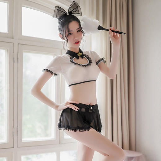 【扑朔迷离】情趣内衣 镂空 露腰 上衣 网纱 制服 可爱 性感 短裙 套装 6922 商品图5