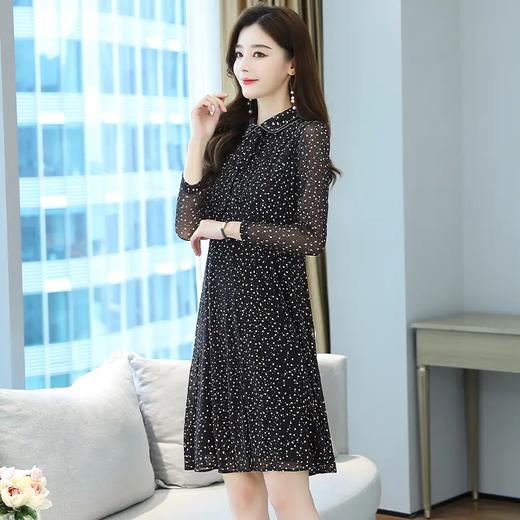 AHM-ydy8083新款法式气质娃娃领洋气减龄中长款雪纺波点连衣裙 商品图3