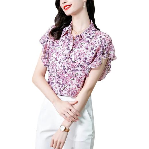 MZ104409夏设计感上衣复古港味港风花网红碎花短袖雪纺衬衫衬衣 商品图5