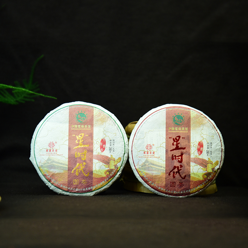 2021中国星级茶馆特制精品-“星”时代普洱圆茶一生一熟套装200g×2