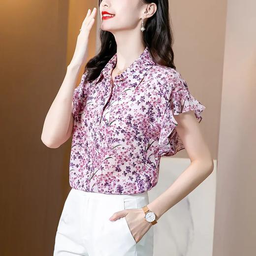 MZ104409夏设计感上衣复古港味港风花网红碎花短袖雪纺衬衫衬衣 商品图1