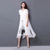 YS-1150复古仿真丝短袖拼接印花雪纺大码连衣裙 商品缩略图0