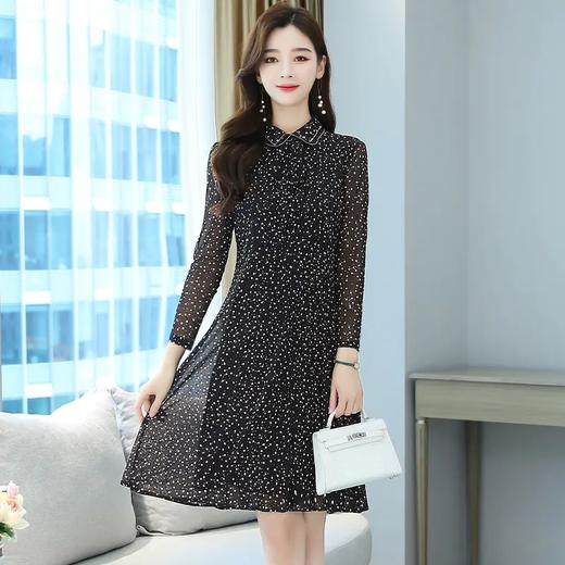 AHM-ydy8083新款法式气质娃娃领洋气减龄中长款雪纺波点连衣裙 商品图2