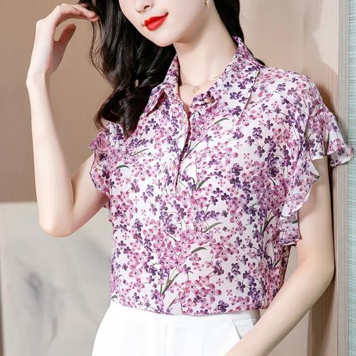 MZ104409夏设计感上衣复古港味港风花网红碎花短袖雪纺衬衫衬衣 商品图3