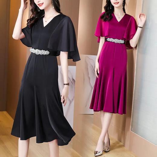 NYL-8366夏季新款收腰显瘦纯色连衣裙 商品图0